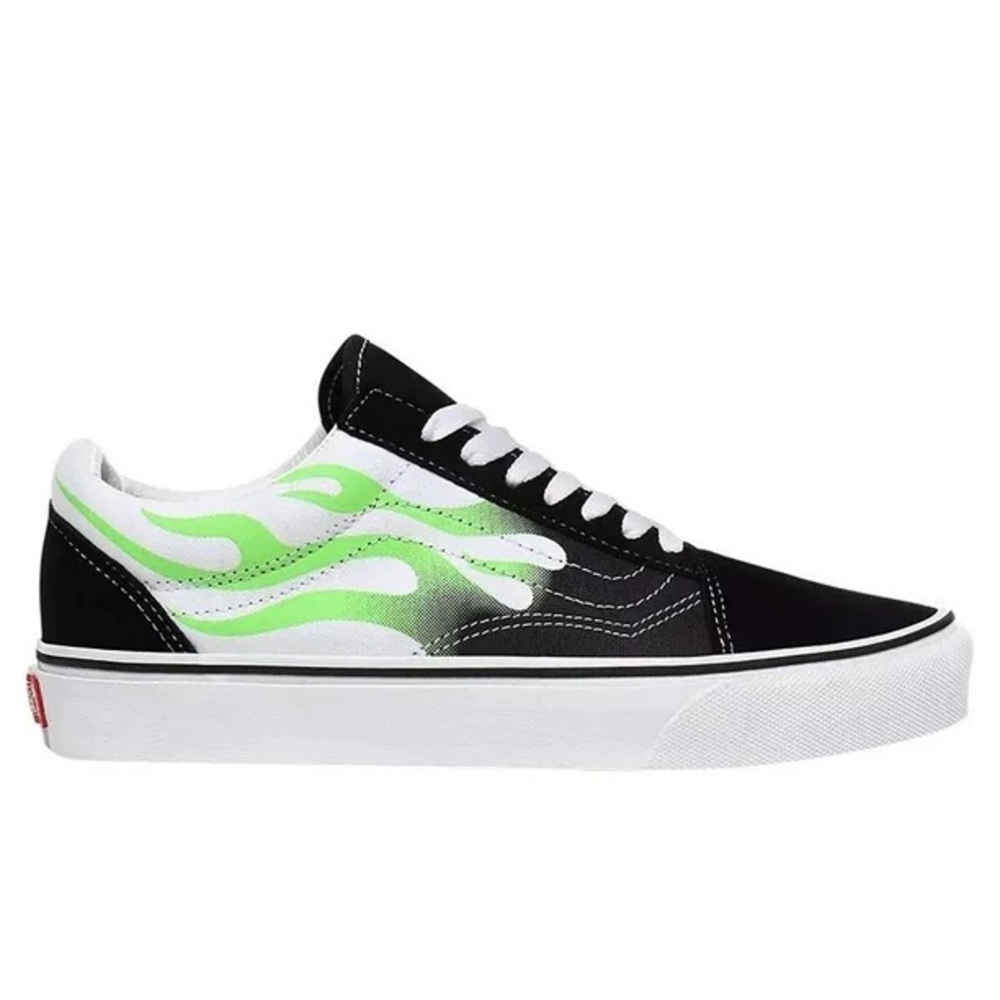 Vans Black White Neon Green Flame Old Skool Sneakers